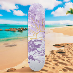 Purple Lavender Lilac Gold Sunset Sun & Sea Waves  Skateboard