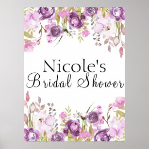 Purple Lavender Lilac Watercolor Floral Welcome Poster