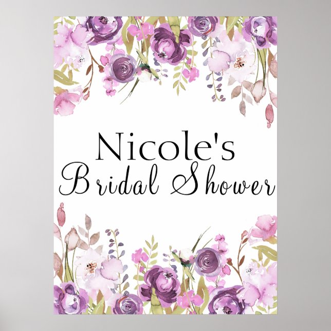 Purple Lavender Lilac Watercolor Floral Welcome Poster (Front)