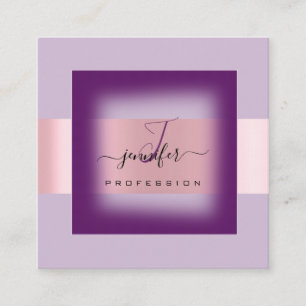 Purple Lavender Makeup Monogram Name Social Rose Square Business Card