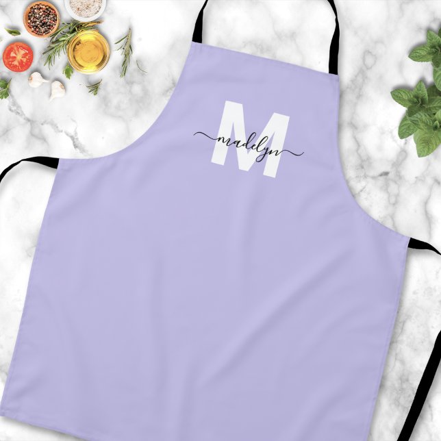 Purple Lavender Minimalist Elegant Monogram Apron (Purple Lavender Minimalist Elegant Monogram Apron)