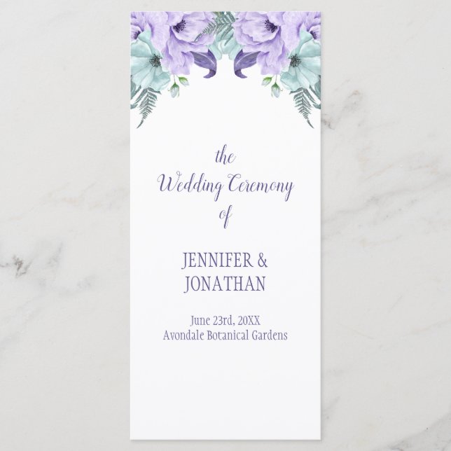 Purple Lavender Mint Floral Wedding Program Programme (Front)