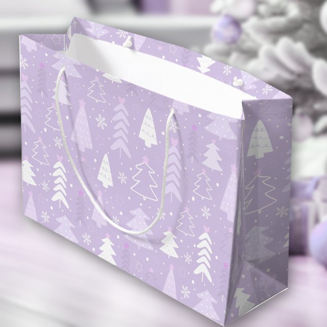 Purple Lavender Modern Trees Winter Christmas Large Gift Bag (Purple Violet Modern Trees Winter Christmas Large Gift Bag)