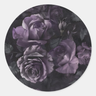 Purple Lavender Moody Roses Floral Goth Classic Round Sticker