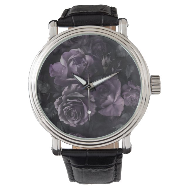 Purple Lavender Moody Roses Floral Goth Watch (Front)