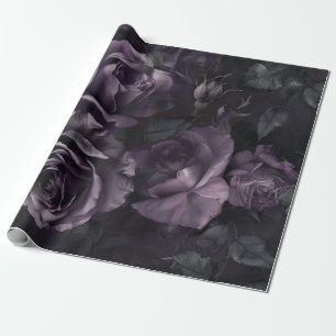 Purple Lavender Moody Roses Floral Goth Wrapping Paper