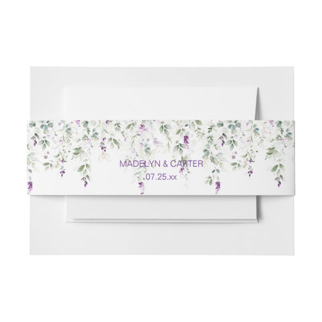 Purple Lavender Pale Green Leaves Belly Band Invitation Belly Band (Front Example)