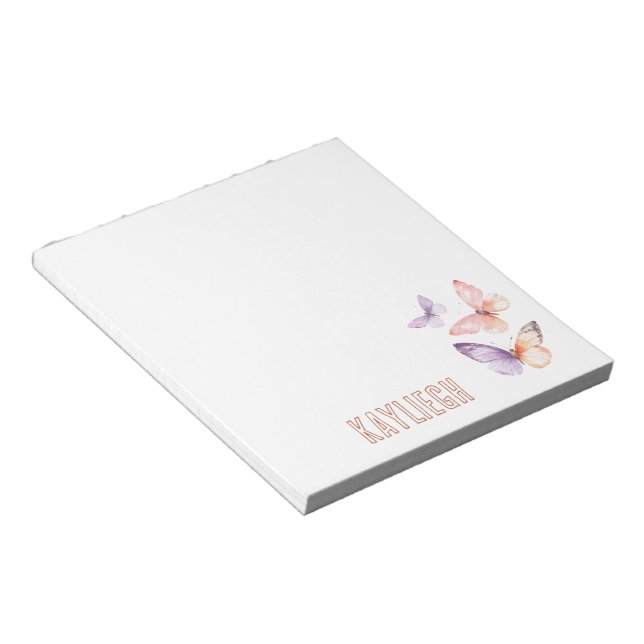 Purple Lavender Peach Butterflies Notepad (Angled)