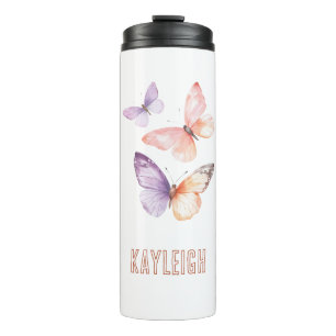 Purple Lavender Peach Butterflies Thermal Tumbler