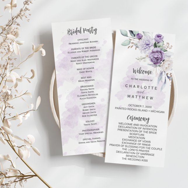 Purple Lavender Peonies Floral Wedding Program Invitation (Creator Uploaded)