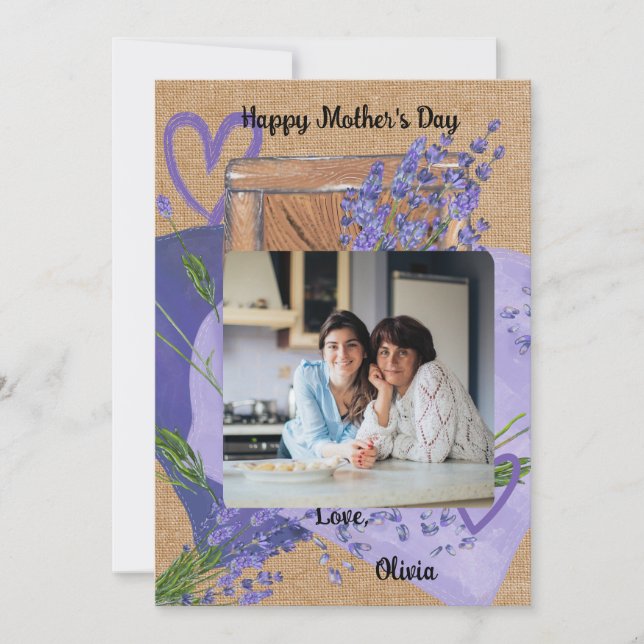 Purple Lavender Photo Floral Mother's Day Card (Front)