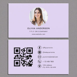 Purple Lavender Photo with QR Code Social Media Business Card