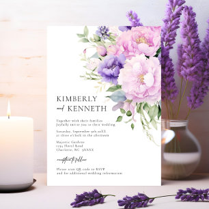 Purple Lavender Pink Floral RSVP QR code Wedding  Invitation