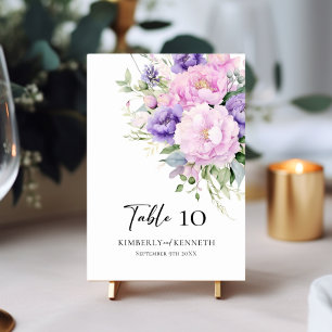 Purple Lavender Pink Floral Table Wedding Sign Table Number