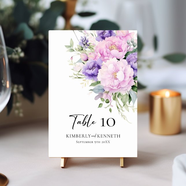 Purple Lavender Pink Floral Table Wedding Sign Table Number (Purple Lavender Pink Floral Table Wedding Sign Table Number)