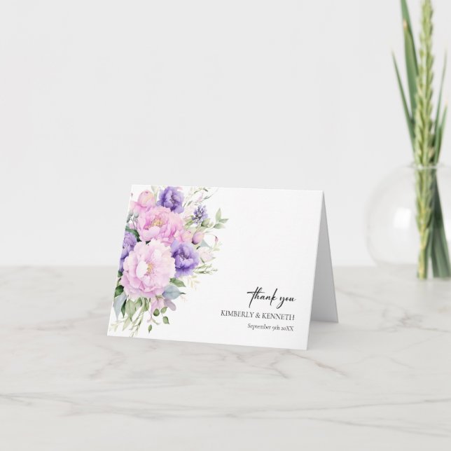 Purple Lavender Pink Floral Thank You Wedding  Card (Front)