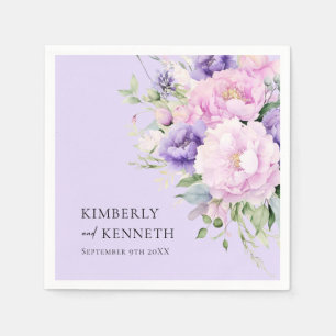 Purple Lavender Pink Floral Thank You Wedding Napkin