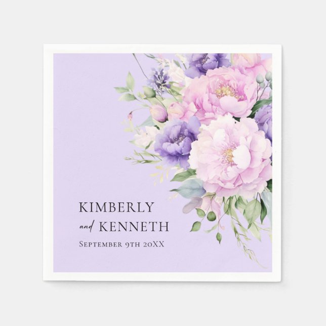 Purple Lavender Pink Floral Thank You Wedding  Napkin (Front)