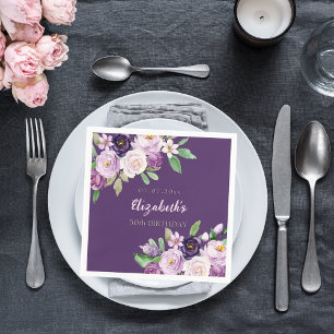 Purple lavender pink florals birthday napkin