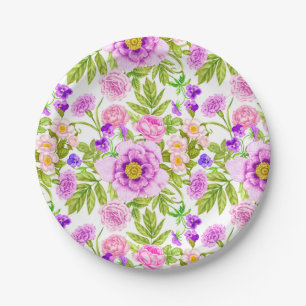 Purple Lavender Pink Flower Pattern Paper Plate