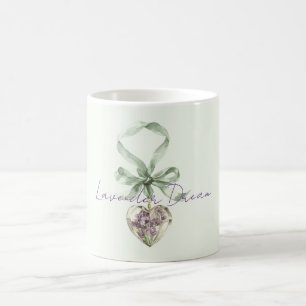 Purple Lavender Pistachio Green Floral Heart Coffee Mug