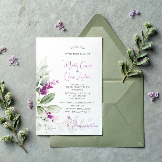 Purple Lavender Plant & Green Background Wedding Invitation (Creator Uploaded)
