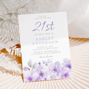 Purple Lavender Pretty Womans 21st Birthday Party Invitation