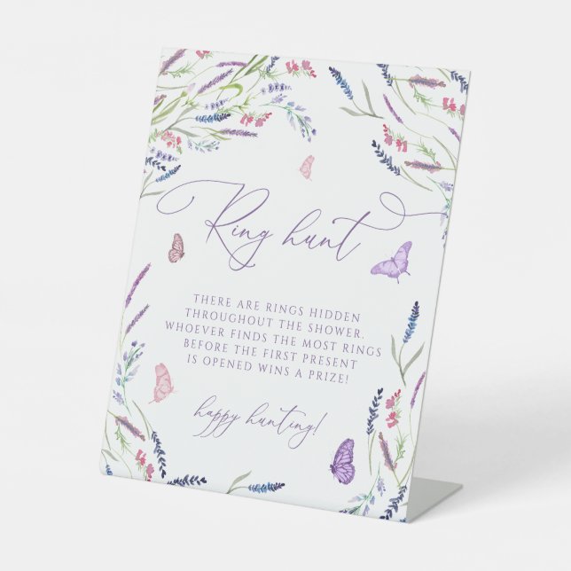 Purple Lavender Ring Hunt Bridal Shower Game Pedestal Sign (Front)