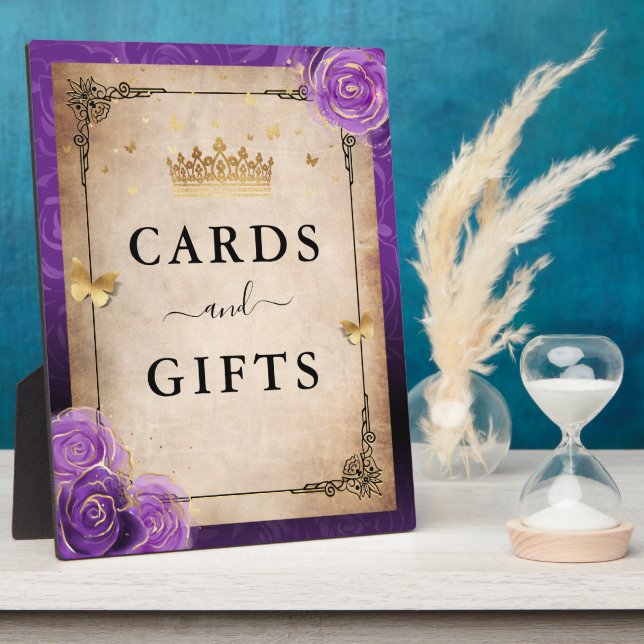 Purple Lavender Rose Gold Cards and Gifts Sign Plaque (Side)