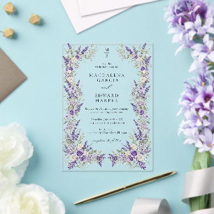 Purple Lavender Rose Regency Floral Garden Wedding Acrylic Invitations
