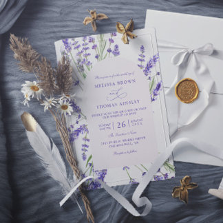 Purple Lavender Rustic Budget QR Code Wedding Invitation