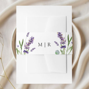 Purple Lavender Rustic Floral Wedding Invitation Belly Band