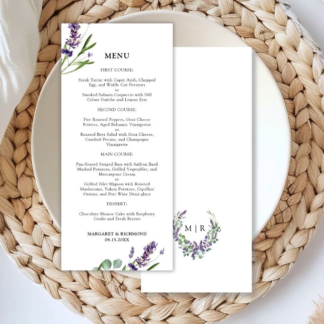 Purple Lavender Rustic Floral Wedding Menu (Creator Uploaded)