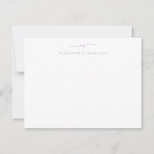 Purple Lavender Script Monogram Swash Stationery Card