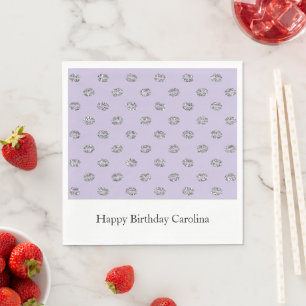 Purple Lavender Silver Sparkle Lips Birthday Napkin