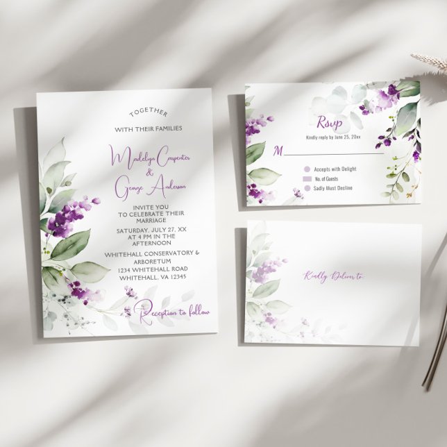 Purple Lavender Stems Greenery Wedding Invitation (Creator Uploaded)