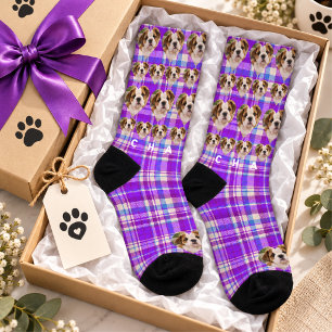 Purple Lavender Tartan Plaid Custom Pet Photo Socks