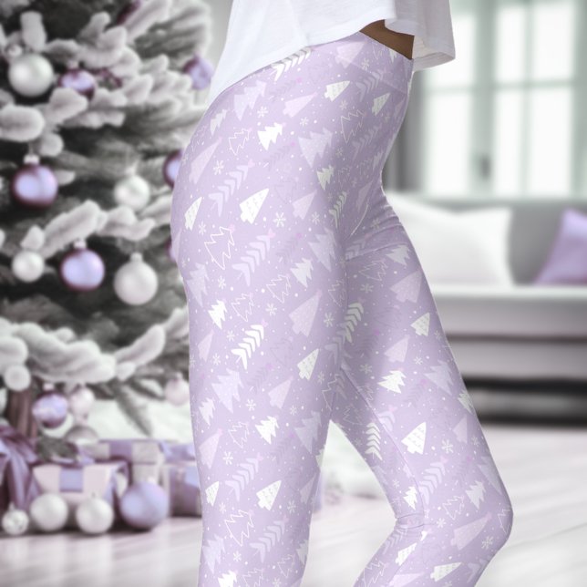 Purple Lavender Trees Winter Christmas Leggings (Purple Lavender Trees Winter Christmas Leggings)