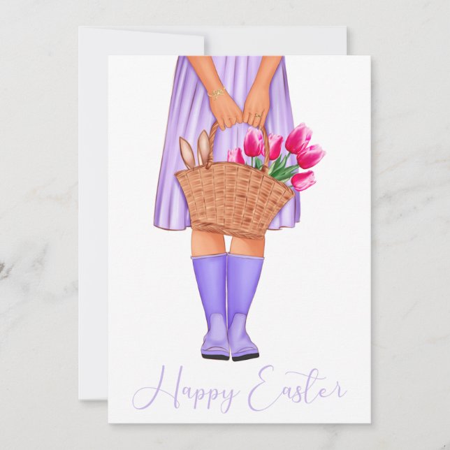 Purple Lavender Tulips Fashion Girl Happy Easter (Front)