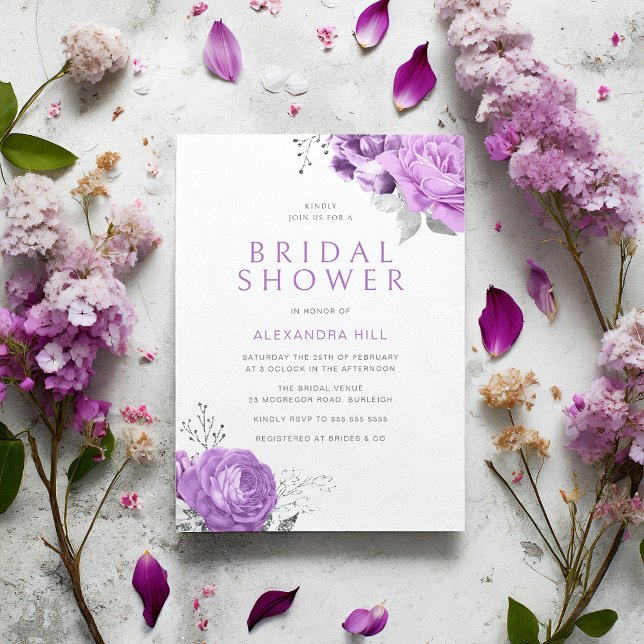 Purple Lavender Violet Floral Bridal Shower Invitation (Creator Uploaded)