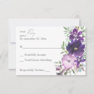 Purple Lavender & Violet Floral no Meal RSVP Card