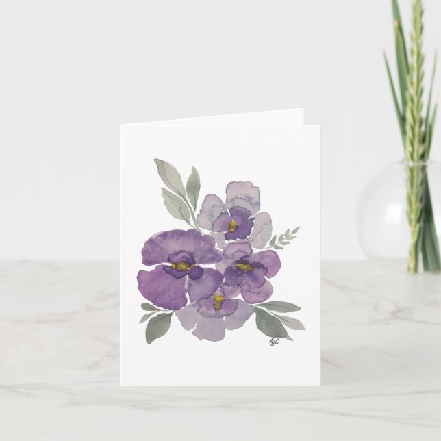 Purple lavender violet flowers green leaves-blank card (Front)