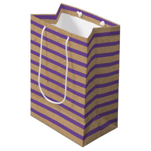 Purple Lavender Violet Stripes Faux Brown Kraft Medium Gift Bag