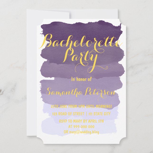 Purple lavender watercolor bachelorette party invitation (Front)