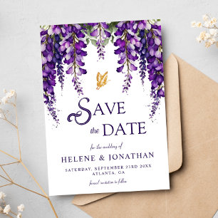 Purple Lavender Watercolor Floral Elegant Wedding Save The Date