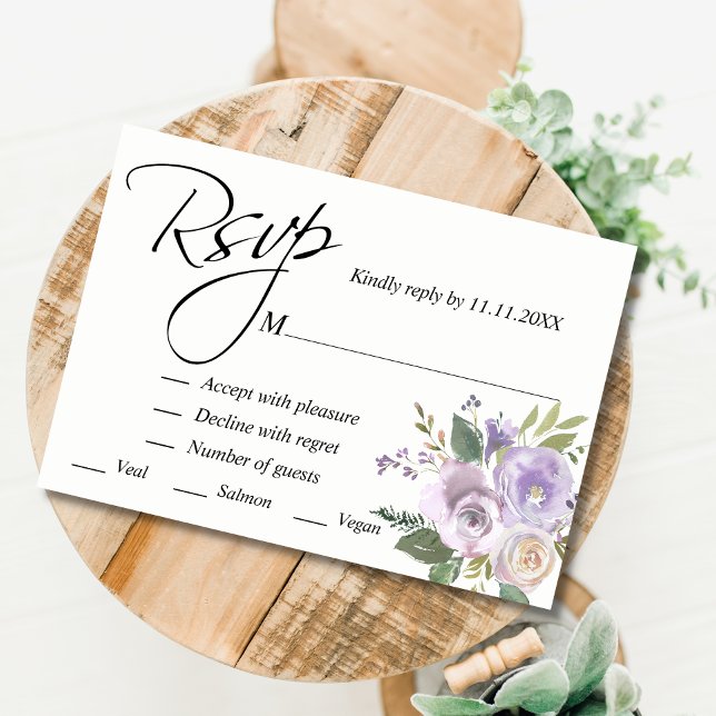 Purple Lavender Watercolor Floral RSVP Wedding (Creator Uploaded)