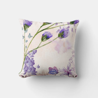 Purple Lavender Watercolor Floral Throw Pillow | B