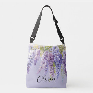 Purple lavender watercolor floral wisteria lilac crossbody bag