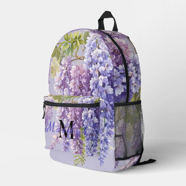 Purple lavender watercolor floral wisteria lilac  printed backpack (Back Corner Right)