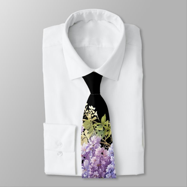 Purple lavender watercolor floral wisteria lilac  tie (Tied)
